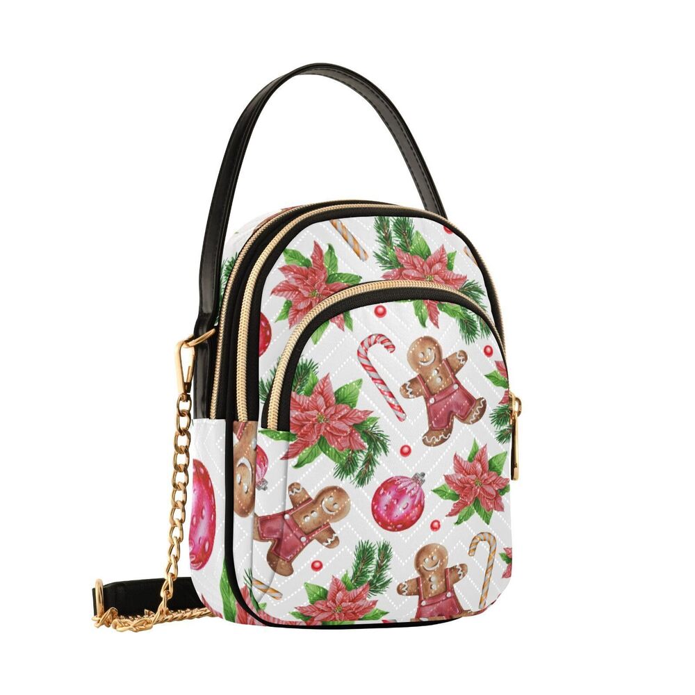 1530 Christmas Cell Phone Purse Gingerbread Candy Cane Crossbody Handbag